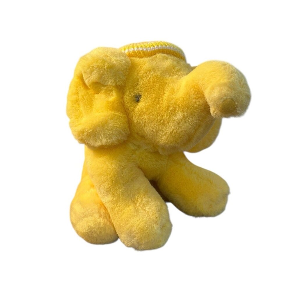 Chosun Elephant Yellow Stuffed Animal Toy 14" Vintage 1987 Matching‎ Hat Plush